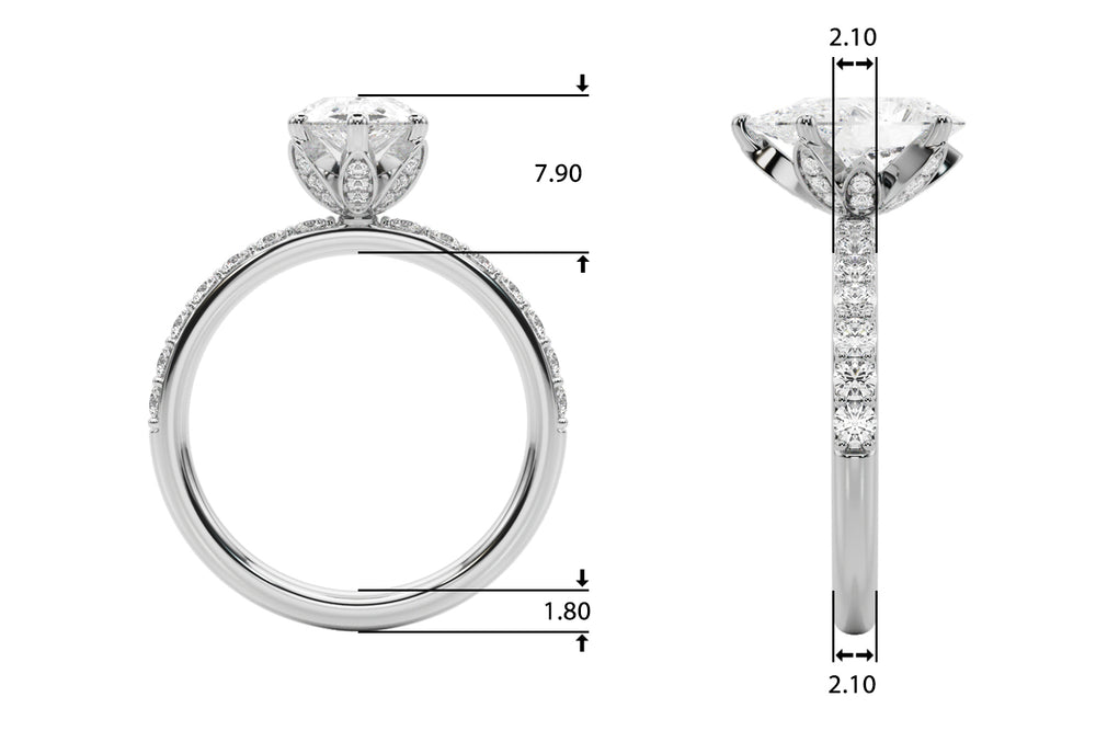 Radiant Sidestone Pear Diamond Engagement Ring — 9K/18K Gold & Platinum