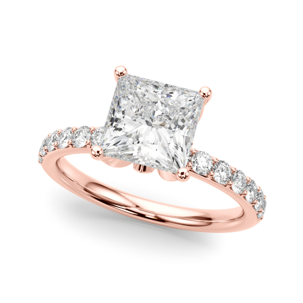 Crowned Sidestone Princess Diamond Engagement Ring — 9K/18K Gold & Platinum