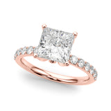 Crowned Sidestone Princess Diamond Engagement Ring — 9K/18K Gold & Platinum