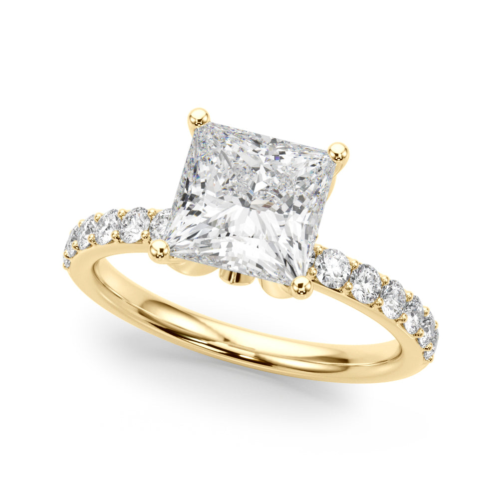 Crowned Sidestone Princess Diamond Engagement Ring — 9K/18K Gold & Platinum