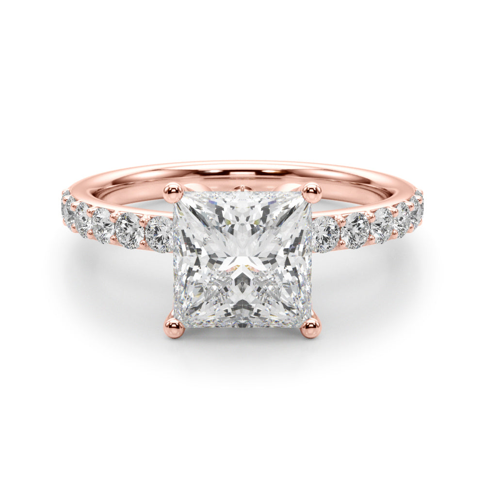 Crowned Sidestone Princess Diamond Engagement Ring — 9K/18K Gold & Platinum