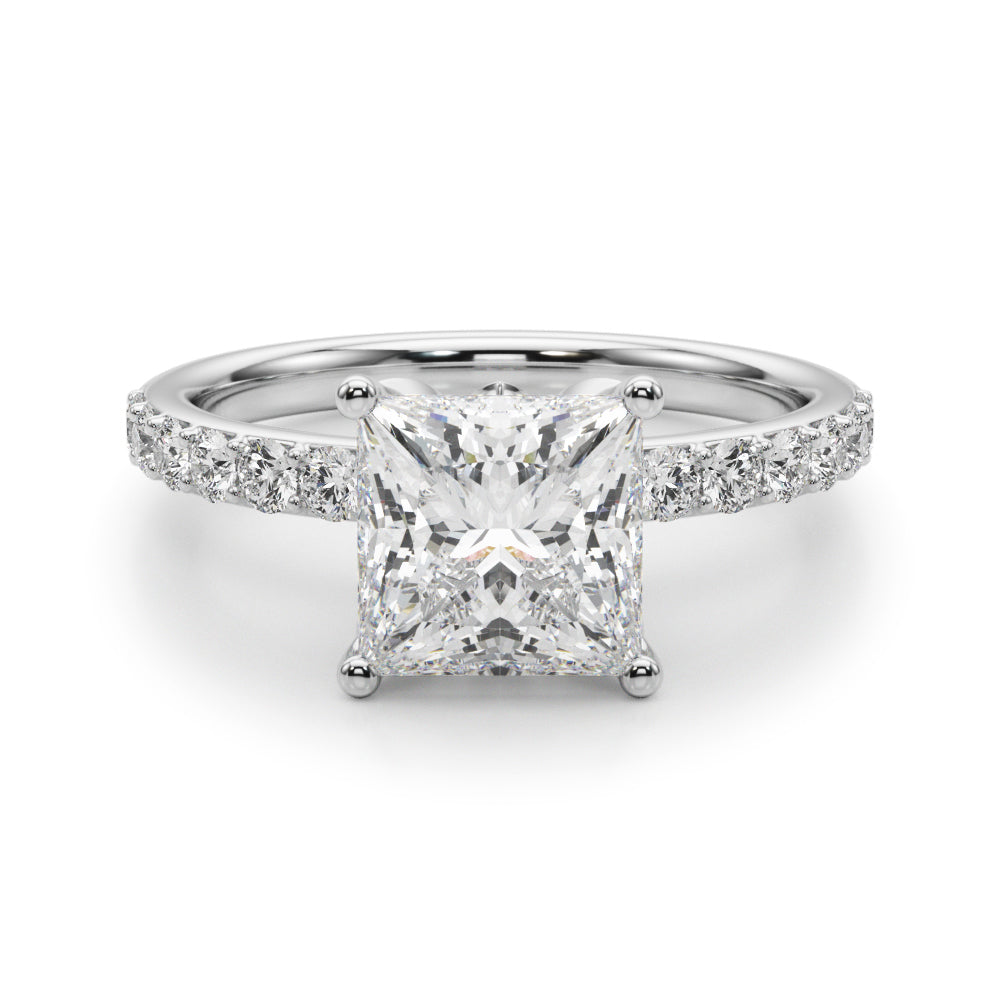 Crowned Sidestone Princess Diamond Engagement Ring — 9K/18K Gold & Platinum