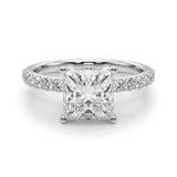 Crowned Sidestone Princess Diamond Engagement Ring — 9K/18K Gold & Platinum