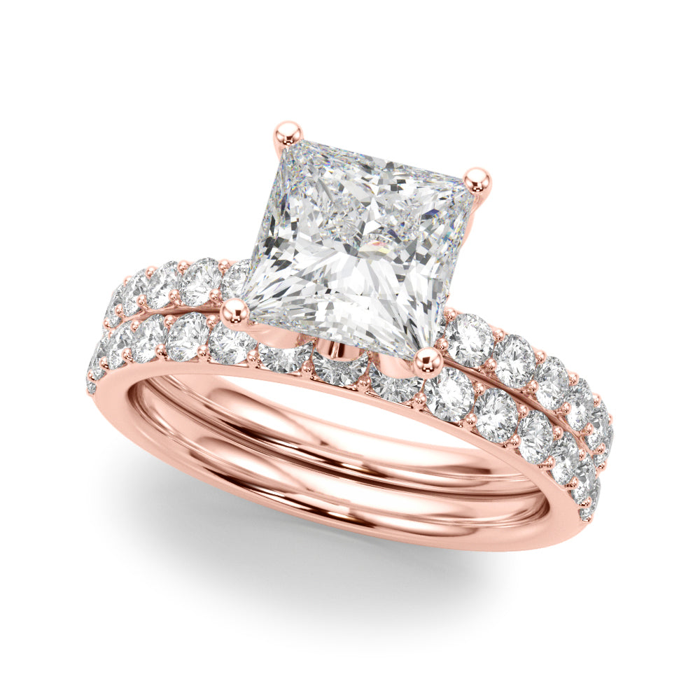 Crowned Sidestone Princess Diamond Engagement Ring — 9K/18K Gold & Platinum