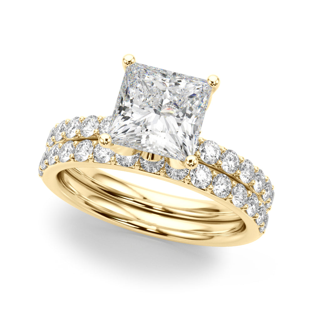 Crowned Sidestone Princess Diamond Engagement Ring — 9K/18K Gold & Platinum