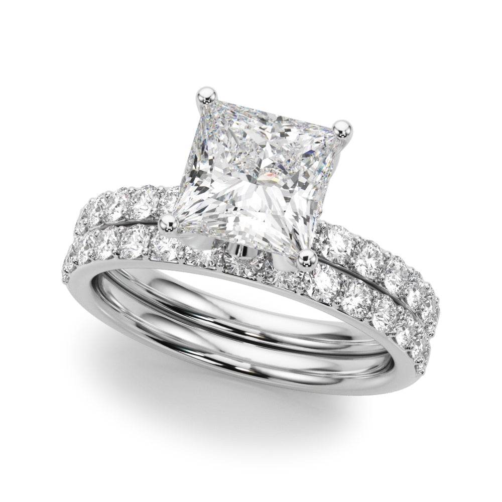 Crowned Sidestone Princess Diamond Engagement Ring — 9K/18K Gold & Platinum
