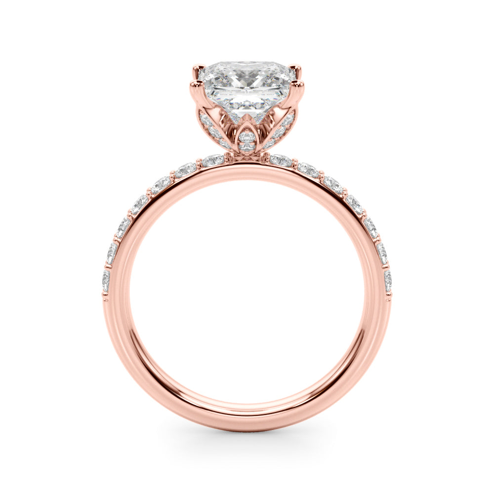 Crowned Sidestone Princess Diamond Engagement Ring — 9K/18K Gold & Platinum