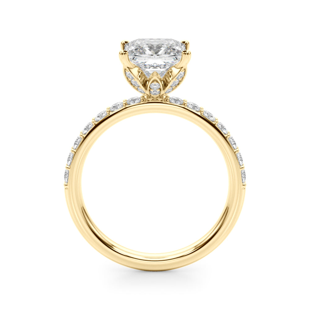 Crowned Sidestone Princess Diamond Engagement Ring — 9K/18K Gold & Platinum