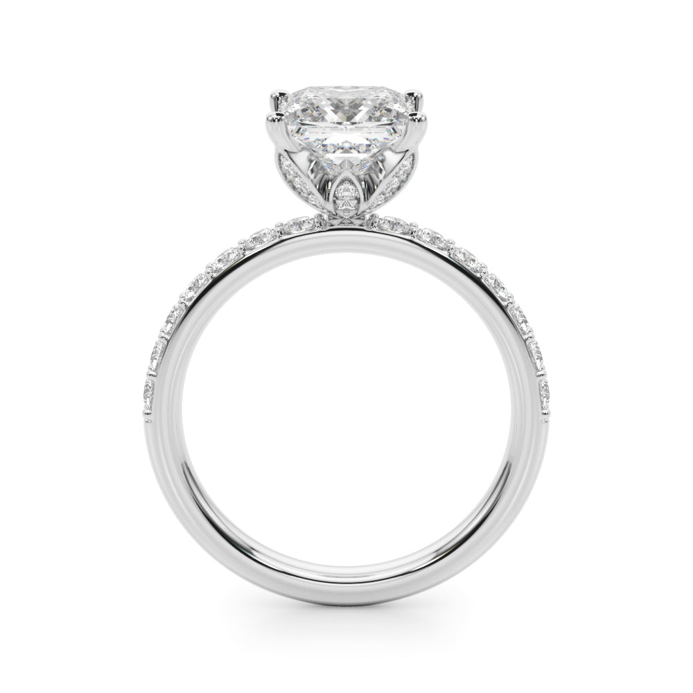Crowned Sidestone Princess Diamond Engagement Ring — 9K/18K Gold & Platinum