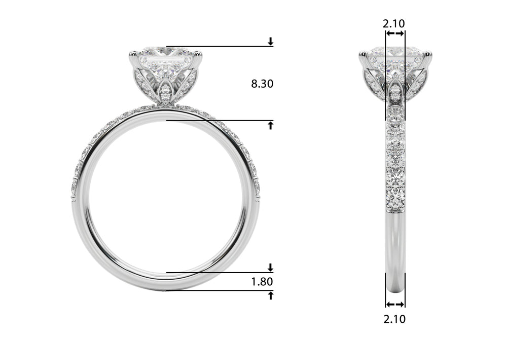 Crowned Sidestone Princess Diamond Engagement Ring — 9K/18K Gold & Platinum