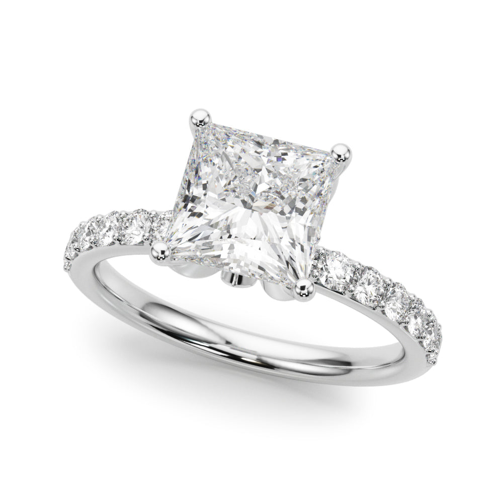 Crowned Sidestone Princess Diamond Engagement Ring — 9K/18K Gold & Platinum