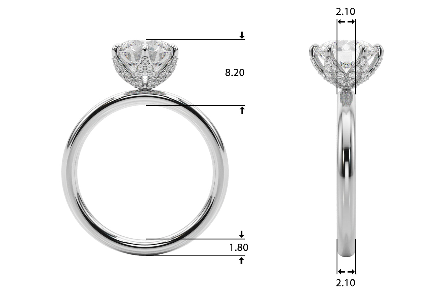 Couture Sidestone Round Diamond Engagement Ring — 9K/18K Gold & Platinum