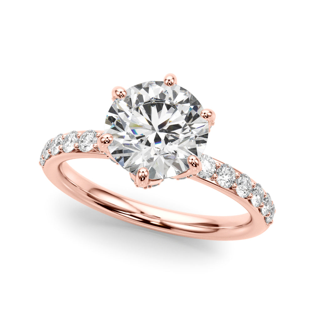 Graceful Sidestone Round Diamond Engagement Ring — 9K/18K Gold & Platinum