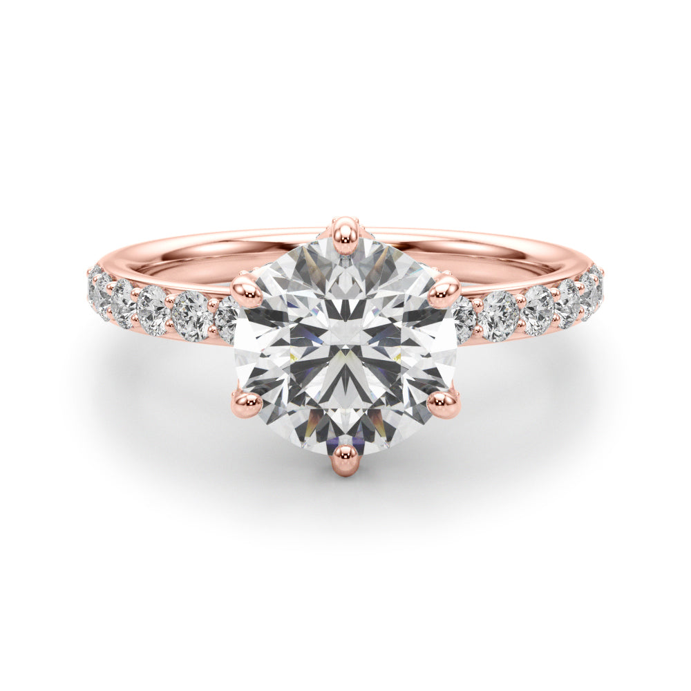 Graceful Sidestone Round Diamond Engagement Ring — 9K/18K Gold & Platinum