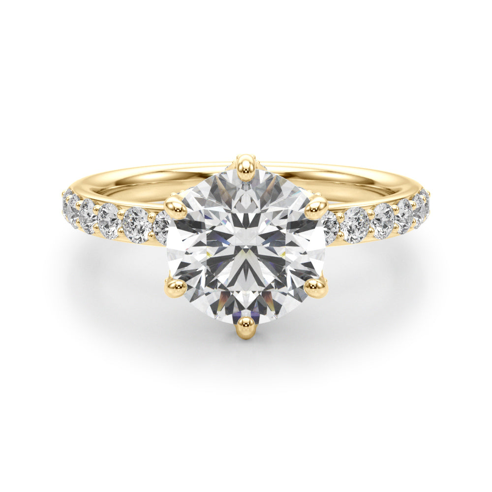 Graceful Sidestone Round Diamond Engagement Ring — 9K/18K Gold & Platinum