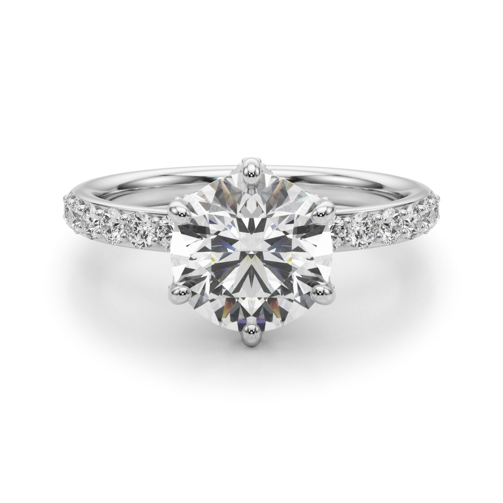 Graceful Sidestone Round Diamond Engagement Ring — 9K/18K Gold & Platinum