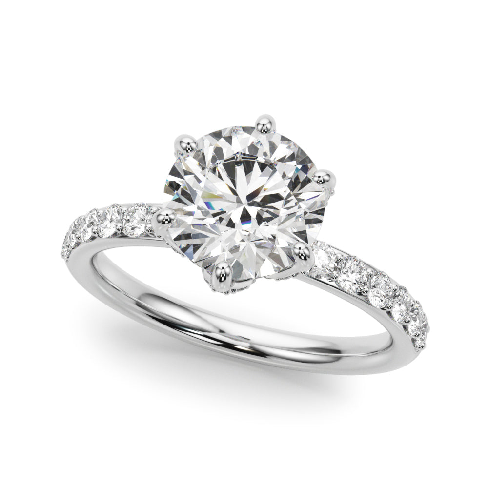 Graceful Sidestone Round Diamond Engagement Ring — 9K/18K Gold & Platinum
