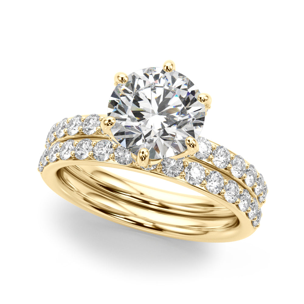Graceful Sidestone Round Diamond Engagement Ring — 9K/18K Gold & Platinum