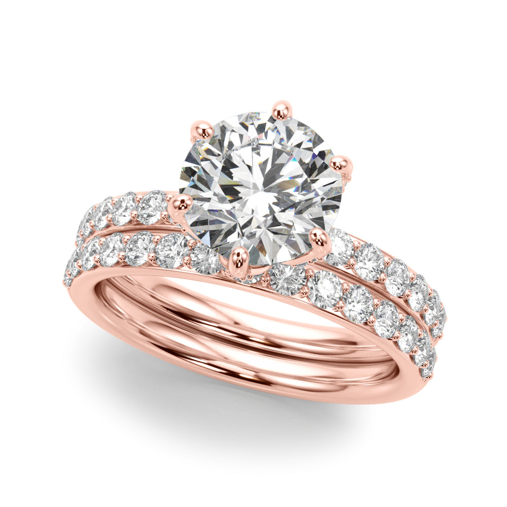 Graceful Sidestone Round Diamond Engagement Ring — 9K/18K Gold & Platinum