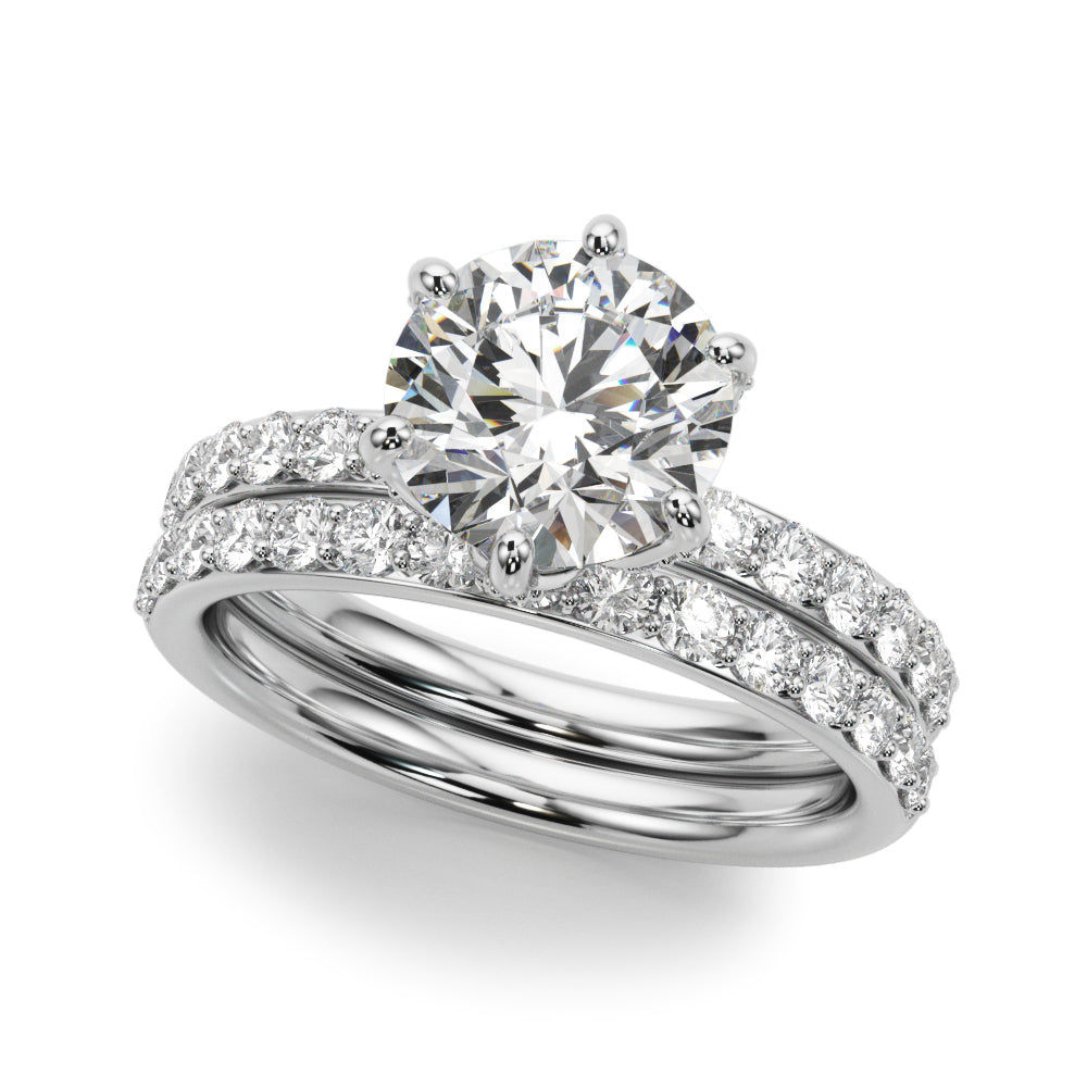 Graceful Sidestone Round Diamond Engagement Ring — 9K/18K Gold & Platinum