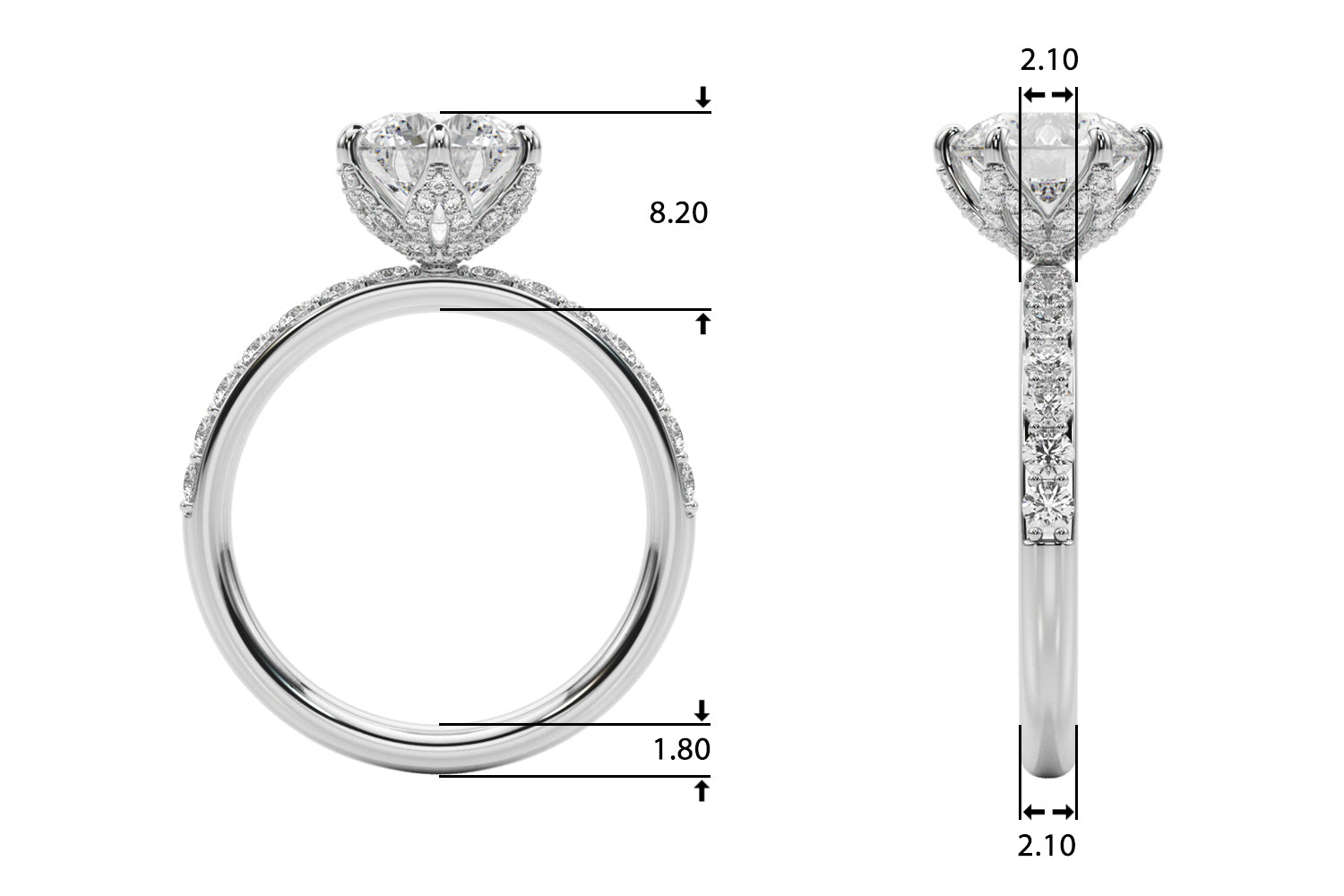 Graceful Sidestone Round Diamond Engagement Ring — 9K/18K Gold & Platinum