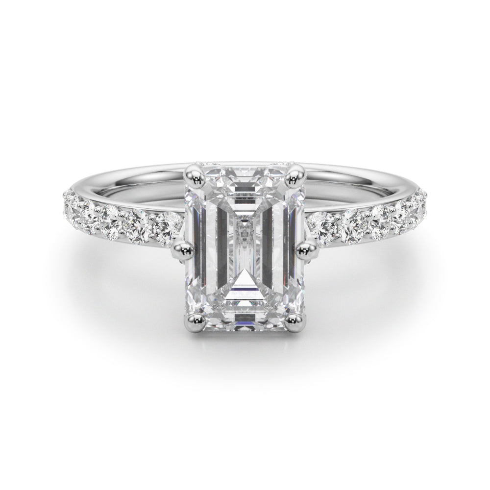 Splendid Sidestone Emerald Diamond Engagement Ring — 9K/18K Gold & Platinum