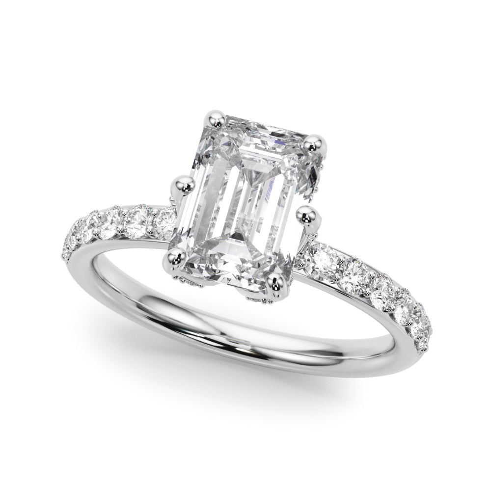 Splendid Sidestone Emerald Diamond Engagement Ring — 9K/18K Gold & Platinum