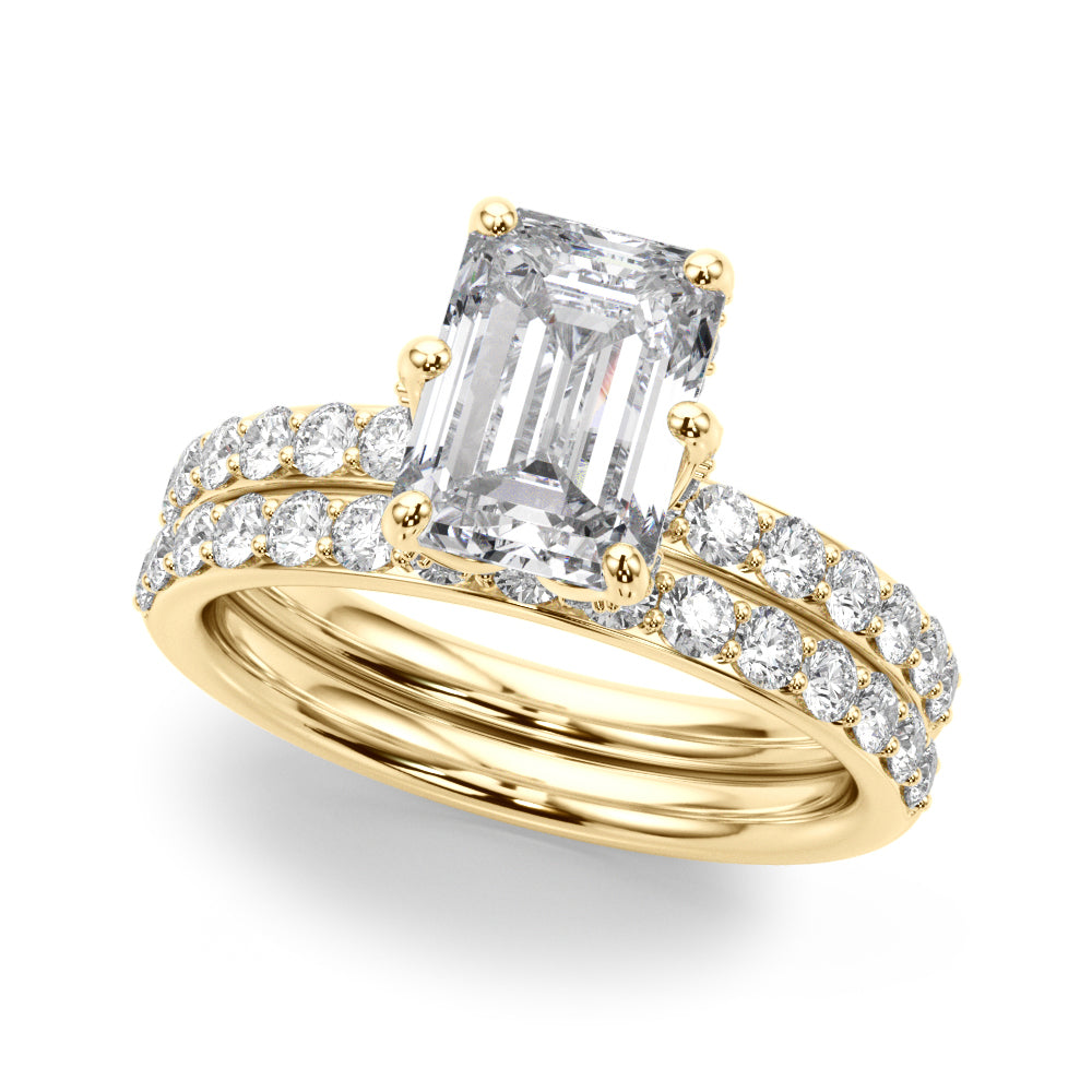 Splendid Sidestone Emerald Diamond Engagement Ring — 9K/18K Gold & Platinum