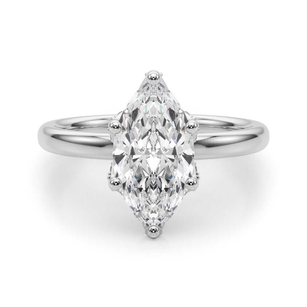 Enchanted Sidestone Marquise Diamond Engagement Ring — 9K/18K Gold & Platinum