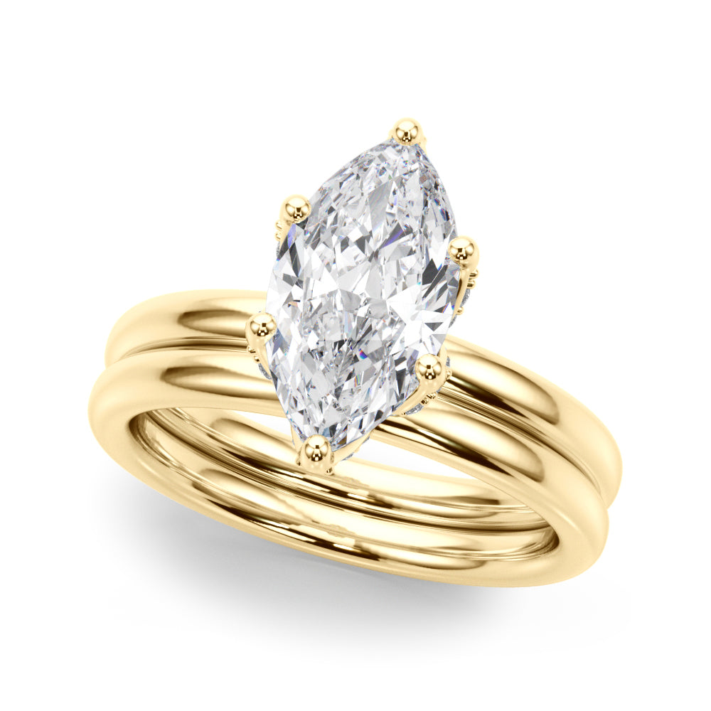 Enchanted Sidestone Marquise Diamond Engagement Ring — 9K/18K Gold & Platinum