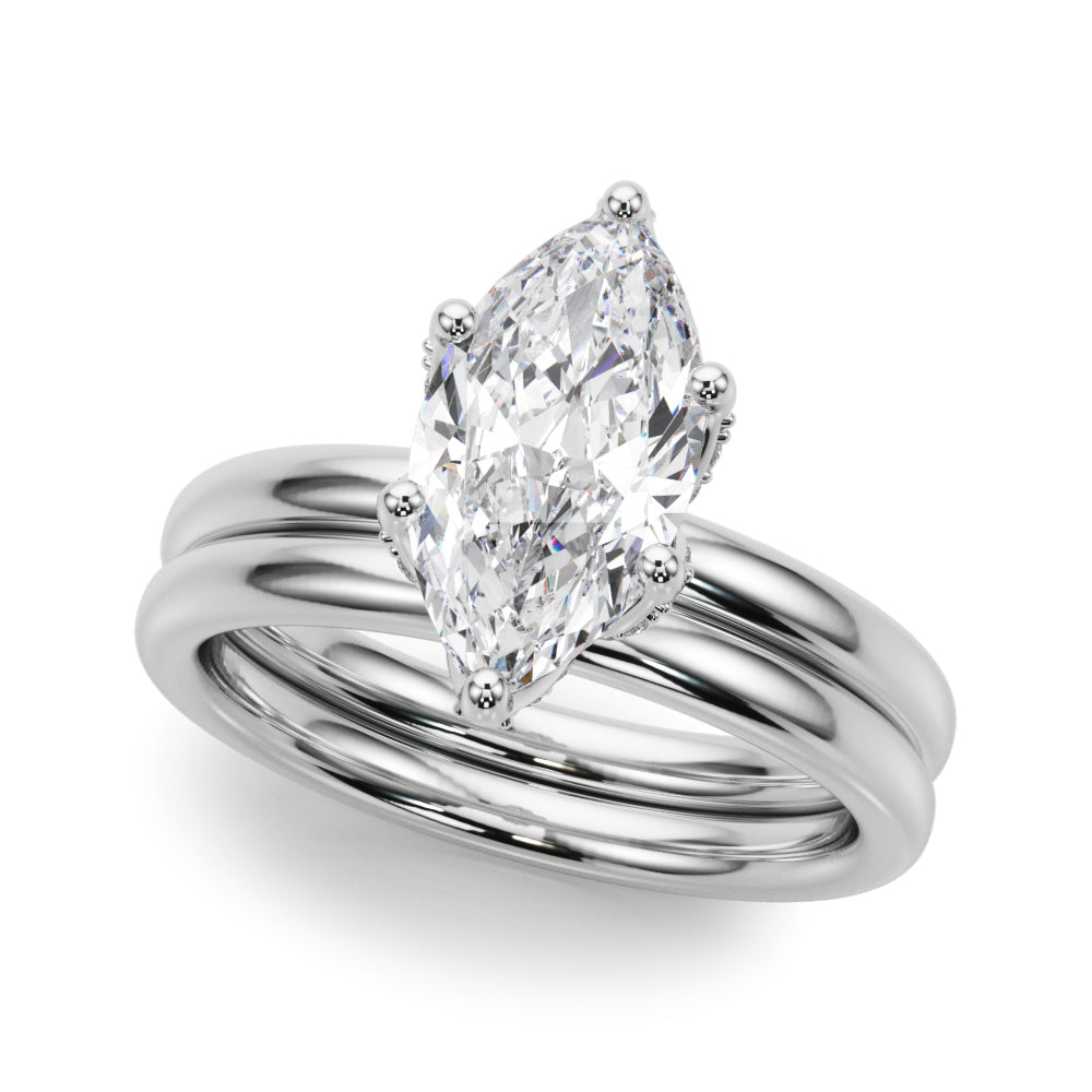 Enchanted Sidestone Marquise Diamond Engagement Ring — 9K/18K Gold & Platinum