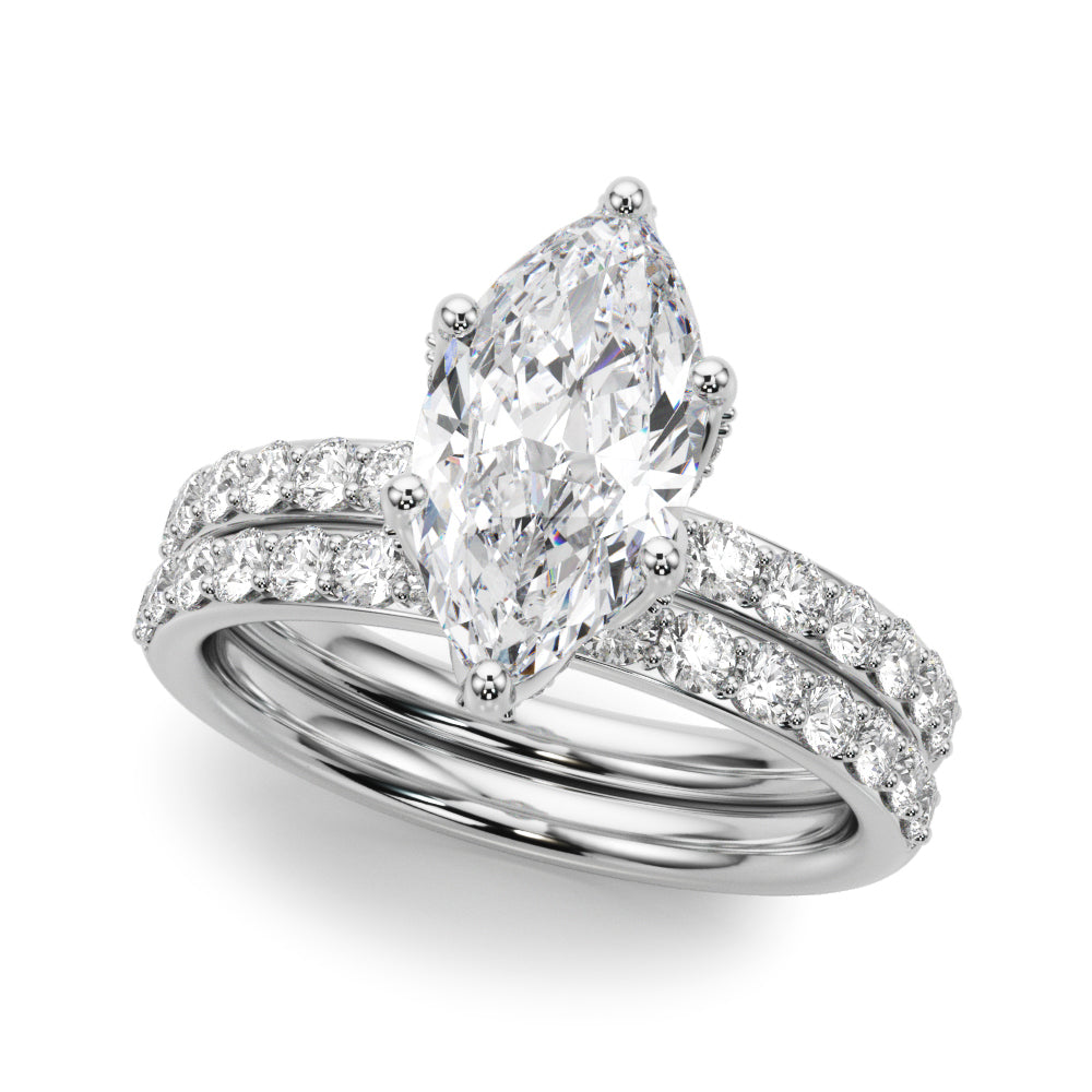 Pristine Sidestone Marquise Diamond Engagement Ring — 9K/18K Gold & Platinum