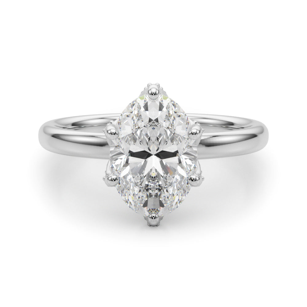 Devoted Sidestone Oval Diamond Engagement Ring — 9K/18K Gold & Platinum