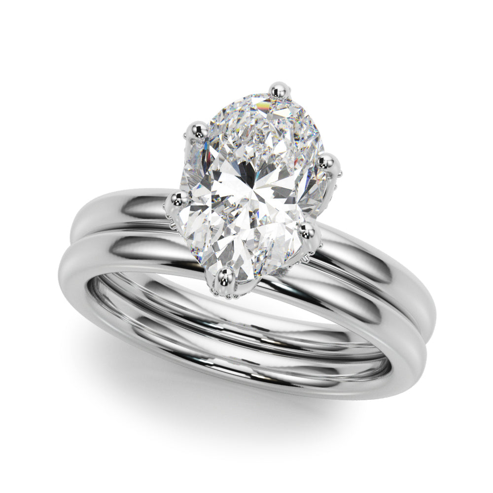 Devoted Sidestone Oval Diamond Engagement Ring — 9K/18K Gold & Platinum