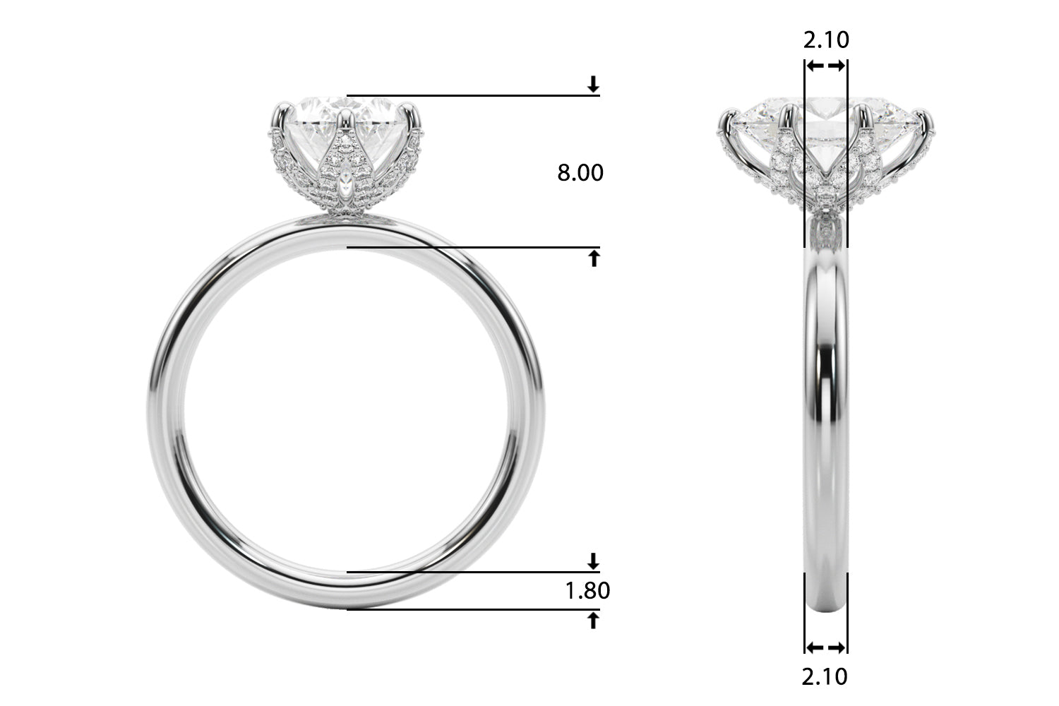 Devoted Sidestone Oval Diamond Engagement Ring — 9K/18K Gold & Platinum