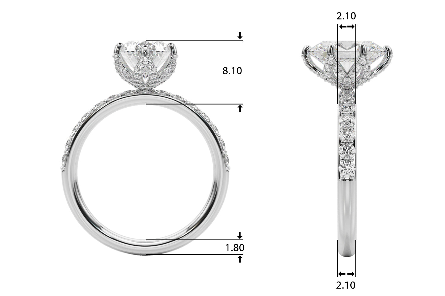 Adored Sidestone Oval Diamond Engagement Ring — 9K/18K Gold & Platinum