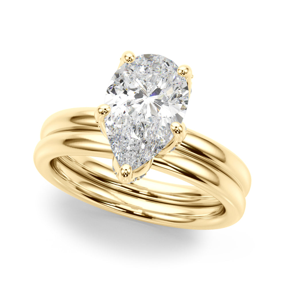 Resplendent Sidestone Pear Diamond Engagement Ring — 9K/18K Gold & Platinum