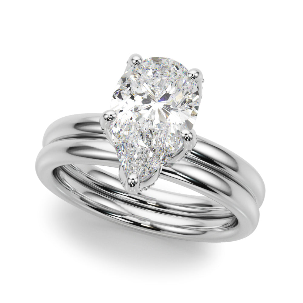 Resplendent Sidestone Pear Diamond Engagement Ring — 9K/18K Gold & Platinum
