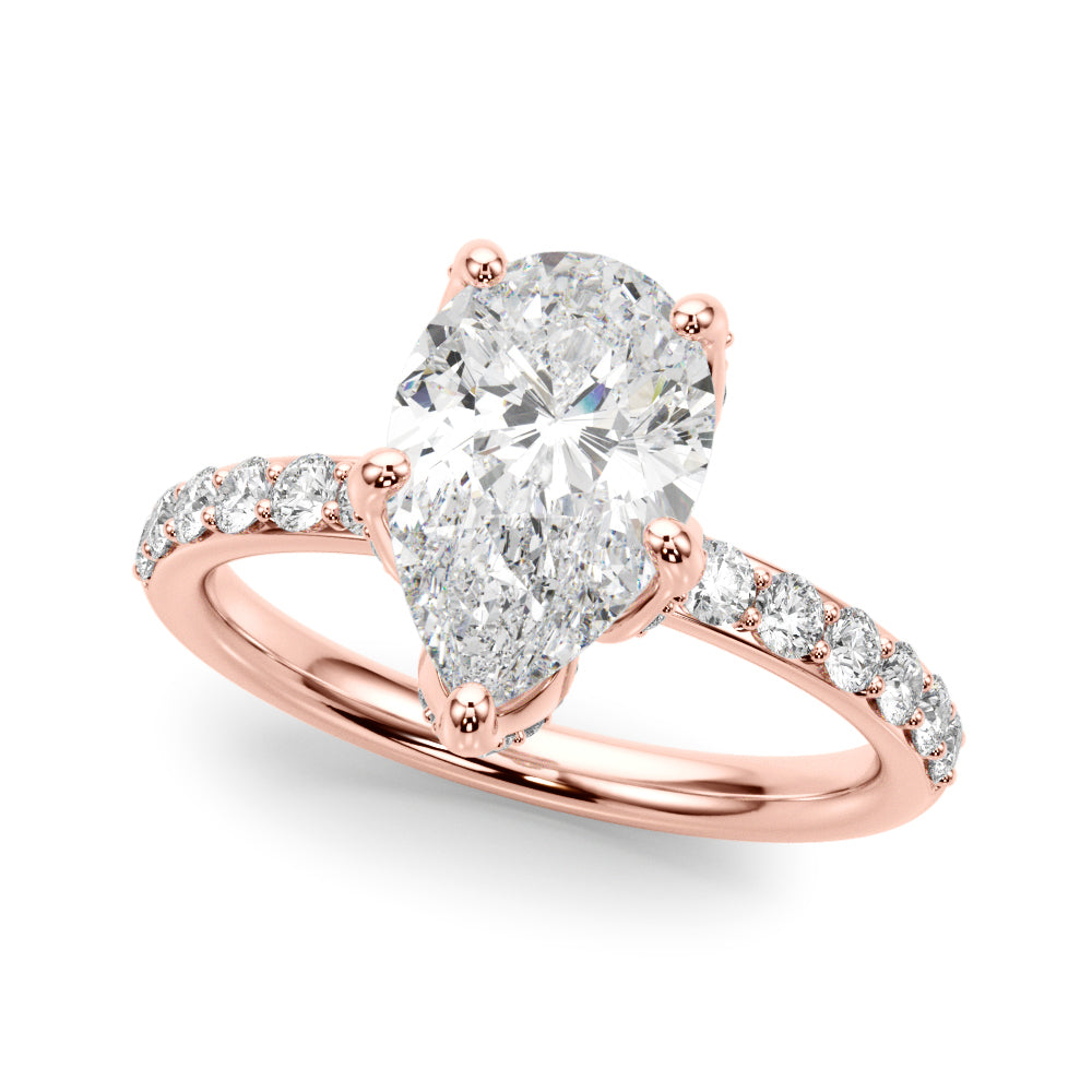 Cherished Sidestone Pear Diamond Engagement Ring — 9K/18K Gold & Platinum