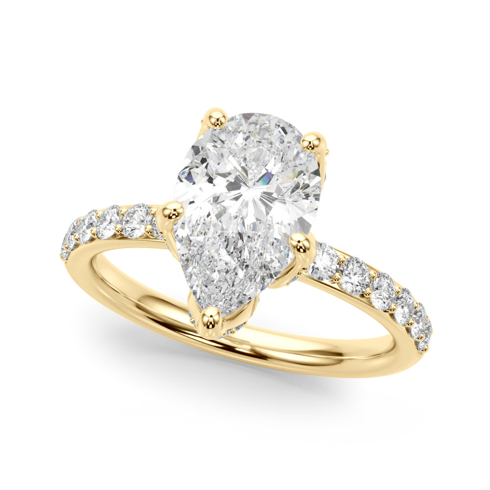 Cherished Sidestone Pear Diamond Engagement Ring — 9K/18K Gold & Platinum