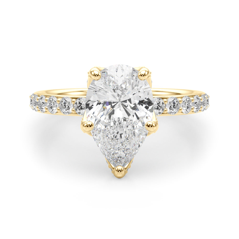 Cherished Sidestone Pear Diamond Engagement Ring — 9K/18K Gold & Platinum