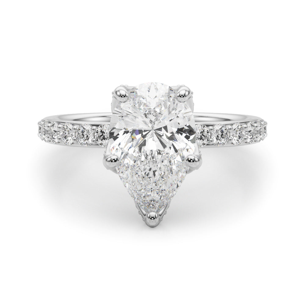 Cherished Sidestone Pear Diamond Engagement Ring — 9K/18K Gold & Platinum