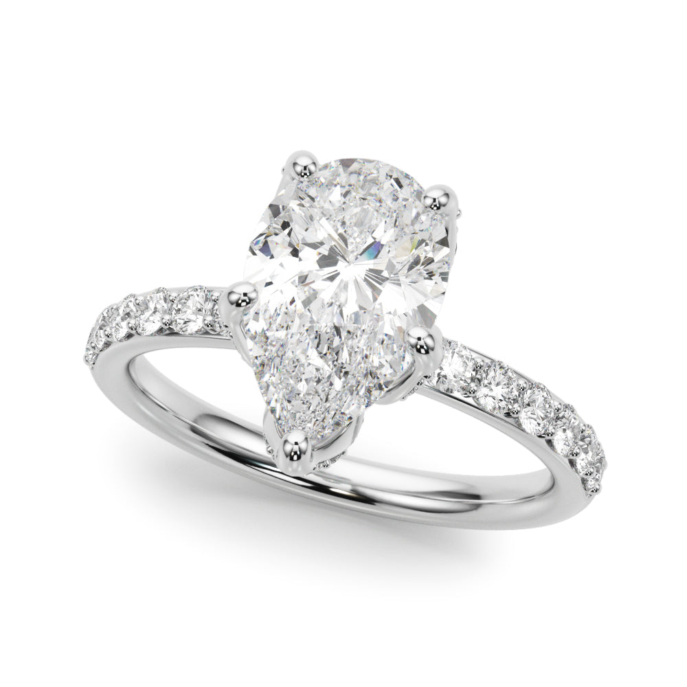 Cherished Sidestone Pear Diamond Engagement Ring — 9K/18K Gold & Platinum
