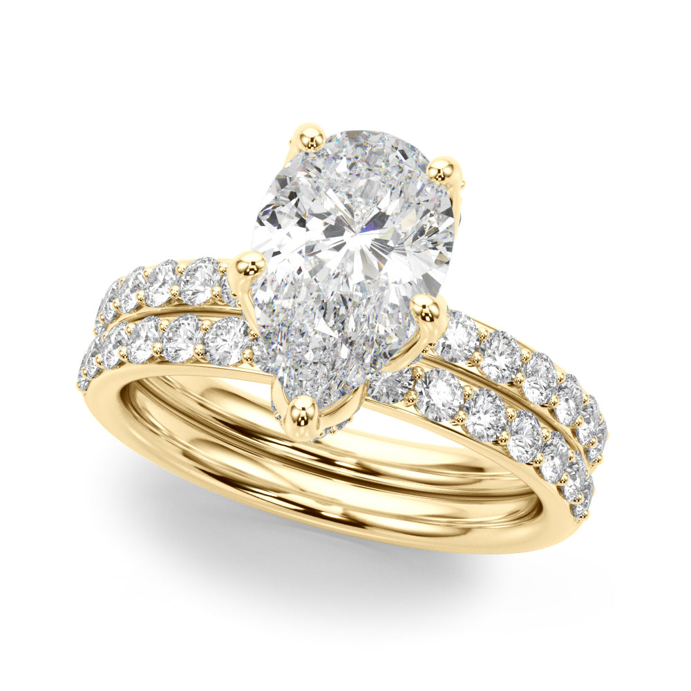 Cherished Sidestone Pear Diamond Engagement Ring — 9K/18K Gold & Platinum