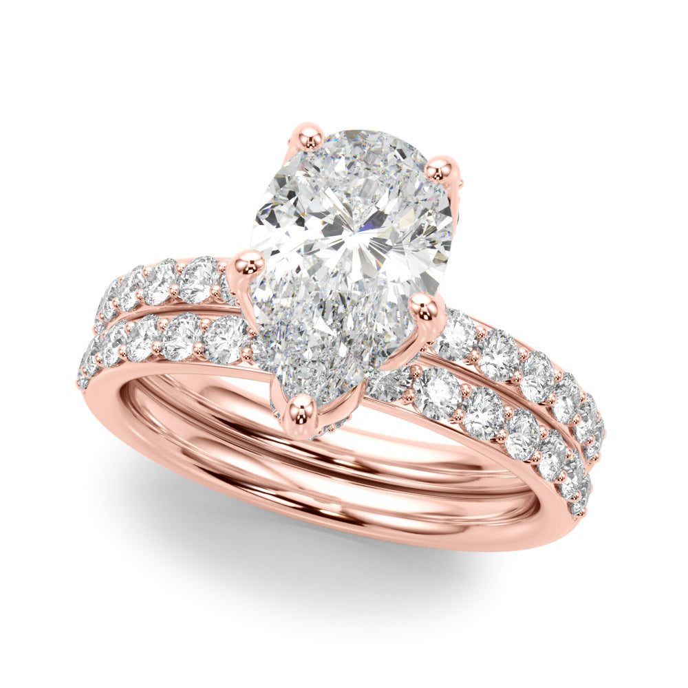 Cherished Sidestone Pear Diamond Engagement Ring — 9K/18K Gold & Platinum