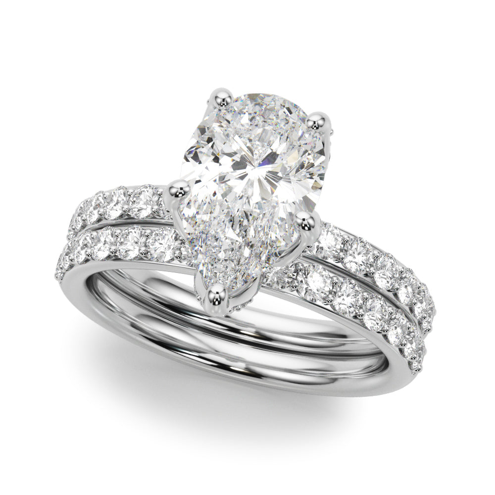 Cherished Sidestone Pear Diamond Engagement Ring — 9K/18K Gold & Platinum