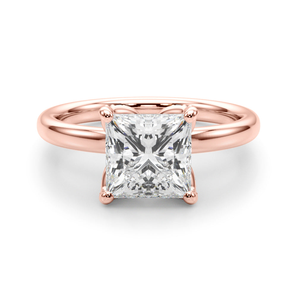 Noble Sidestone Princess Diamond Engagement Ring — 9K/18K Gold & Platinum