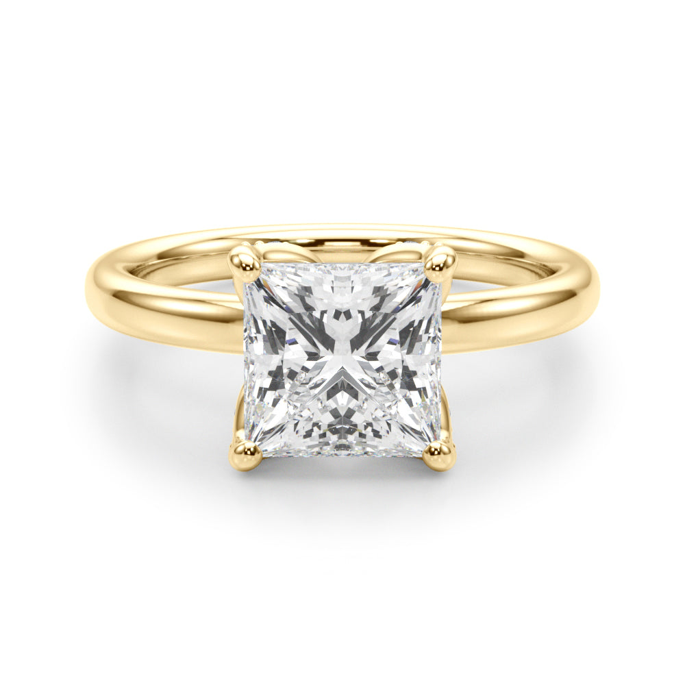 Noble Sidestone Princess Diamond Engagement Ring — 9K/18K Gold & Platinum