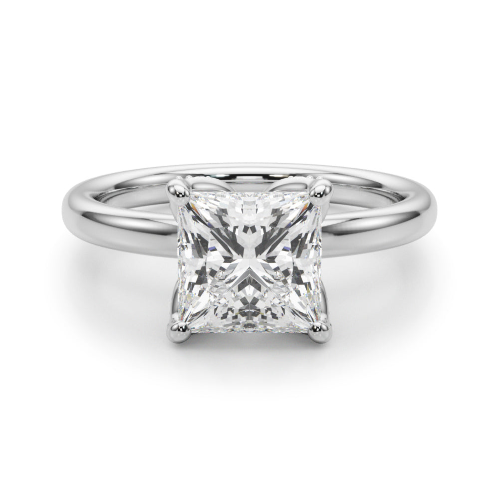 Noble Sidestone Princess Diamond Engagement Ring — 9K/18K Gold & Platinum