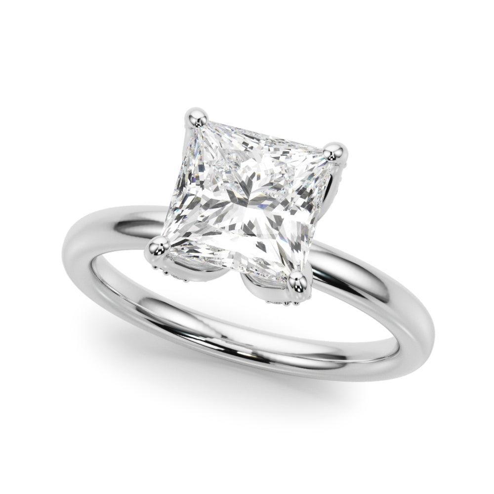 Noble Sidestone Princess Diamond Engagement Ring — 9K/18K Gold & Platinum
